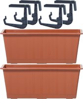 2x Kunststof Agro plantenbakken/bloembakken terracotta 6,5 liter met ophangbeugels - Balkonbakken