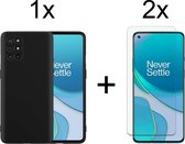 OnePlus 8T hoesje zwart siliconen case hoes cover hoesjes - 2x OnePlus 8T Screenprotector