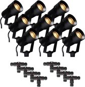 (Complete set) - 9 x LED Prikspot Barcelos IP65 - 10 watt - 230v - Kantelbaar - Warmwit licht - & - 8 x Kabelverbinder T waterdicht | Tuinverlichting | Buiten spots | Buiten verlichting | LED