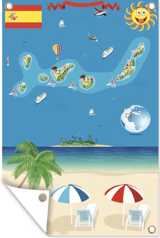 Tuindecoratie Een illustratie van het strand en de Canarische Eilanden - 40x60 cm - Tuinposter - Tuindoek - Buitenposter
