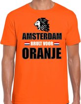 Oranje t-shirt Amsterdam brult voor oranje heren - Holland / Nederland supporter shirt EK/ WK L
