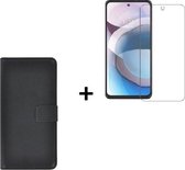 Hoesje Motorola Moto G20 - Screenprotector Motorola Moto G20 - Hoes Motorola Moto G20 Wallet Bookcase Zwart + Tempered Glass