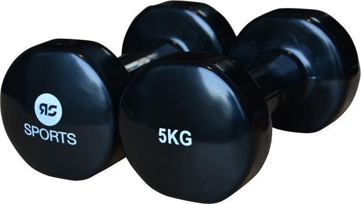 RS Sports Dumbells set - 2 x 5 kg dumbbells - Vinyl - Zwart