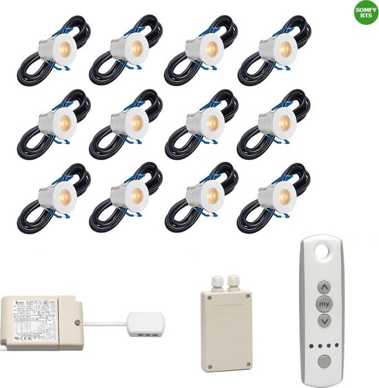 (Complete set) – LED veranda inbouwspot Valencia RTS – set van 12 stuks – Warmwit – Inclusief transformator & 1 x Somfy RTS LED receiver 500 watt &…