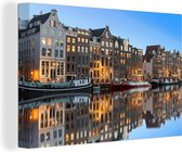 Canvas Schilderij Het stille water van de Prinsengracht van Amsterdam - 90x60 cm - Wanddecoratie