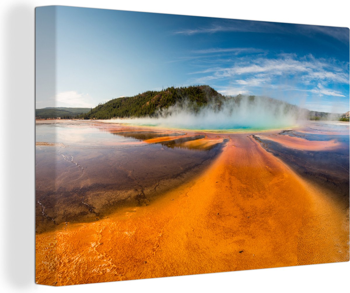 Canvas Schilderij Een stomende geiser in het Nationaal park Yellowstone - 30x20 cm - Wandd