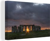 Canvas Schilderij Zonsondergang bij de Stonehenge in Engeland - 120x80 cm - Wanddecoratie