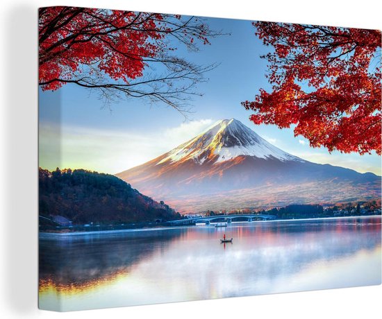 Fuji met herfstbladeren op de voorgrond canvas 60x40 cm - Foto print op  Canvas... | bol.com
