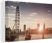 Canvas Schilderij Zonsondergang bij de London Eye in Engeland - 90x60 cm - Wanddecoratie