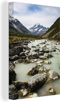 Canvas Schilderij Rivieren in het Nationaal park Aoraki/Mount Cook op het Zuidereiland - 80x120 cm - Wanddecoratie