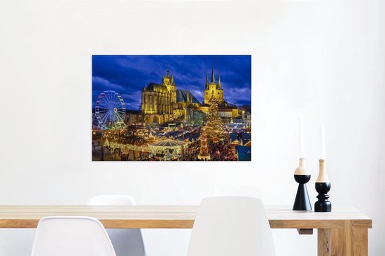 Photo de soirée d'Erfurt en Allemagne Toile 90x60 cm - Tirage photo sur toile (Décoration murale salon / chambre) / Villes européennes Peintures sur toile
