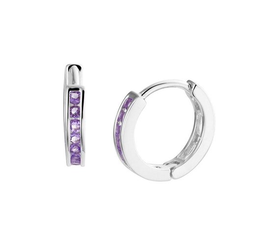 Zilver Gerhodineerd Klapoorringen Paars Zirkonia 1333003