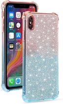 Voor iPhone XR gradiënt glitter poeder schokbestendig TPU beschermhoes (oranje blauw)