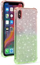 Voor iPhone X / XS gradiënt glitter poeder schokbestendig TPU beschermhoes (oranje groen)