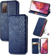 Voor Galaxy S20 FE (4G / 5G) / S20 Lite Cubic Grid Pressed Horizontal Flip Magnetic PU Leather Case met houder & kaartsleuven & portemonnee (blauw)