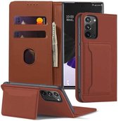 Voor Samsung Galaxy Note20 5G Sterk magnetisme Schokbestendig Horizontaal Flip Vloeistofgevoel lederen tas met houder & kaartsleuven & portemonnee (bruin)
