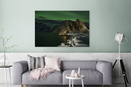 Tableau sur Toile Aurores Boréales aux Lofoten - 120x80 cm - Décoration murale