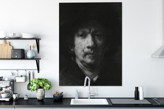 Peinture sur toile Autoportrait - Rembrandt van Rijn - 90x120 cm - Décoration murale