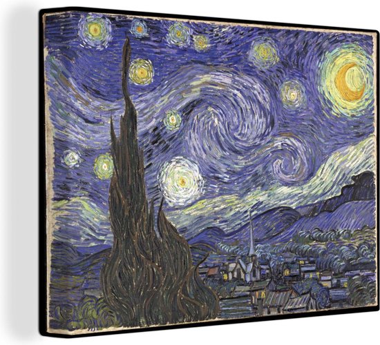 Canvas Schilderij Sterrennacht - Vincent van Gogh - 40x30 cm - Wanddecoratie