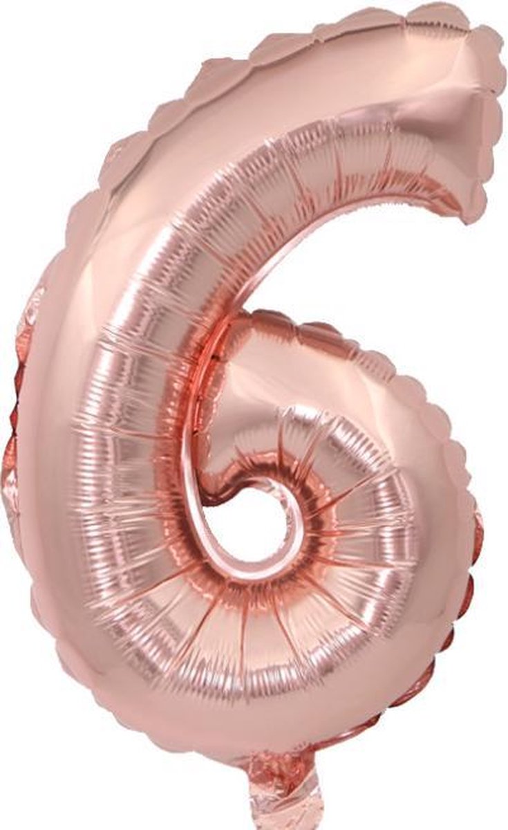 Cijfer ballon 6 jaar Babydouche - 1 meter 100 CM - rose goud folie helium ballonnen - rosé zes verjaardag versiering