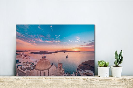 Grèce au coucher du soleil 30x20 cm - petit - Tirage photo sur toile (Décoration murale salon / chambre)
