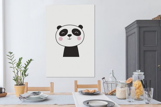 Canvas schilderij 90x140 cm - Wanddecoratie Panda - Illustratie - Kinderkamer - Kinderen - Muurdecoratie woonkamer - Slaapkamer decoratie - Kamer accessoires - Schilderijen