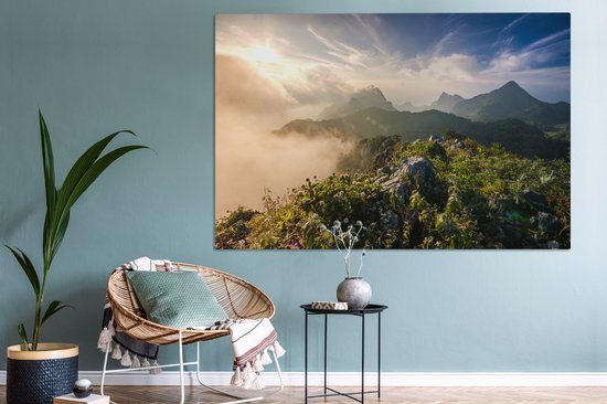 Toile Berg dans la Brume 2cm 180x120 cm - Tirage photo sur Toile (Décoration murale salon / chambre) XXL / Groot format!