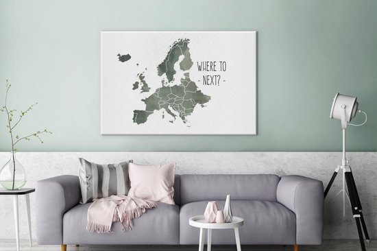 Carte De L Europe A L Aquarelle Grise Avec La Citation Ou Aller Ensuite 140x90 Cm Bol Com