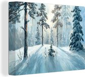 Toile Peinture Neige - Forêt - Hiver - 120x90 cm - Décoration murale de Noël pour Intérieur - Décoration de Noël Salon - Décoration de Noël à la Maison