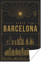 Stadsaanzicht Barcelona - zwart poster papier 120x180 cm - Foto print op Poster (wanddecoratie woonkamer / slaapkamer) / Europese steden Poster XXL / Groot formaat!