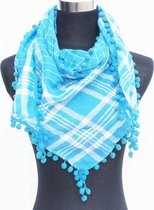sjaal licht blauw met witte ruit