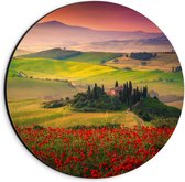 Dibond Wandcirkel - Toscaans Bergenlandschap  - 20x20cm Foto op Aluminium Wandcirkel (met ophangsysteem)