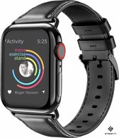 Strap-it Luxe leren band - Geschikt voor Apple Watch bandje - Series 1/2/3/4/5/6/7/8/9/SE/ - Zwart - bandje echt leer met gespsluiting - Lederen iWatch bandje voor maat: 38 / 40 / 41 / 42mm