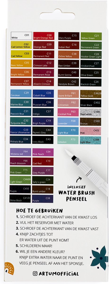 Aquarelverf Set met 60 Kleuren - Met Waterbrush en Spons - Waterverf - Schilderen - Handlettering - Brush Pennen — afbeelding 12