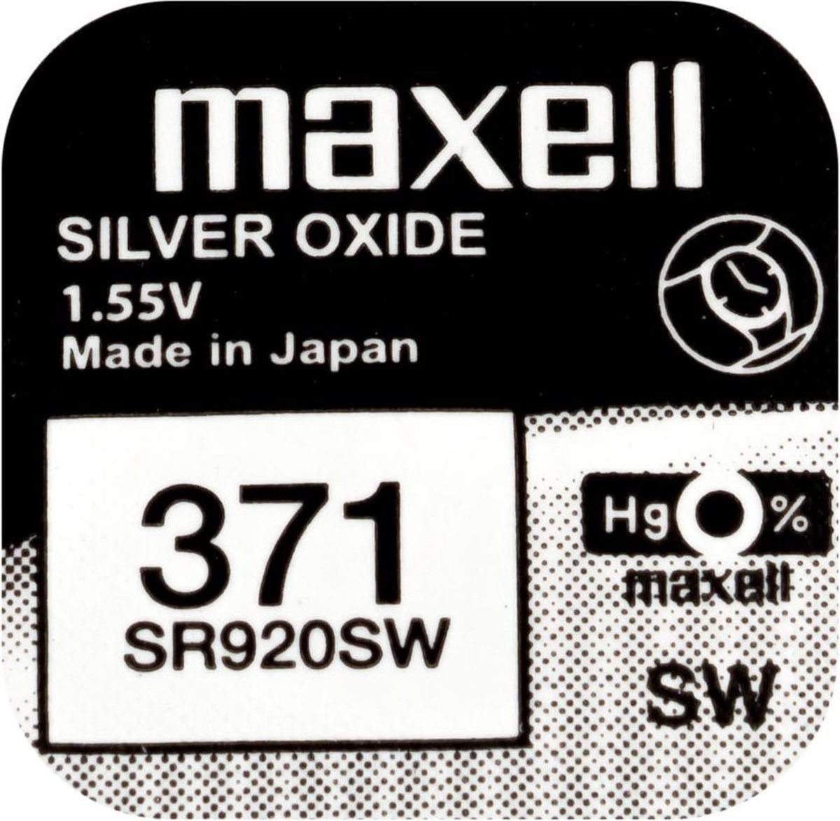 Maxell 371 / SR920SW zilveroxide knoopcel horlogebatterij 2 (twee) stuks - Maxell