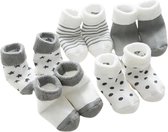 Winkrs - 5 paar New Born Baby Winter Sokken - Grijze Witte Sokjes voor Baby's van 0 - 9 maanden - Jongen/Meisje