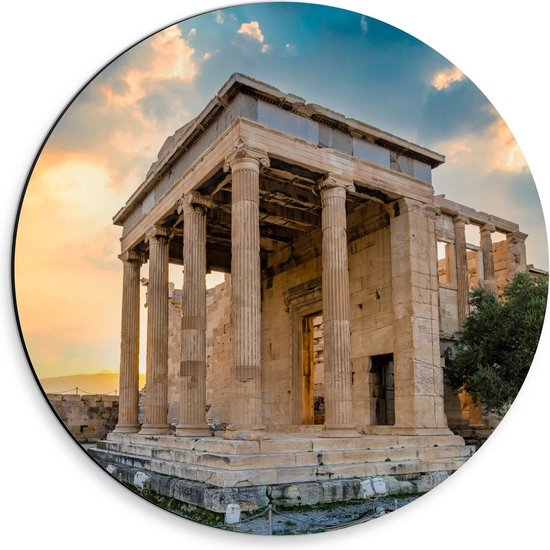 Dibond Wandcirkel - Akropolis, Athene, Griekenland - 30x30cm Foto op Aluminium Wandcirkel (met ophangsysteem)
