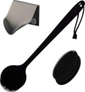 Rugborstel  set - zwart - zeepbakje - badkamer accessoires - badborstel - douchespons - dry brush