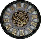 WANDKLOK GREY-GOLD INDUSTRIAL DESIGN 1872 KLOK MET TANDWIELEN EN RADERTJES