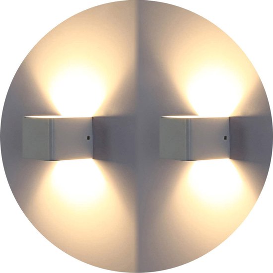 Ledwandlampen voor binnen - up-down - wit, hoogwaardig aluminium - 7 W, energieklasse A+ - 2700 K - warmwit - pak van 2 stuks