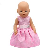 Dolldreams poppenkleding voor poppen tot 43CM - Roze jurkje met pailletten en zilveren vlinders - geschikt voor baby born