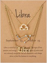 EmmyRovi | Trio sterrenbeeld Ketting op Kaart | Zodiac Sieraden | Libra - Weegschaal | BFF Ketting Horoscope| Liefde / Vriendschap| Trendy Cadeau| Hanger