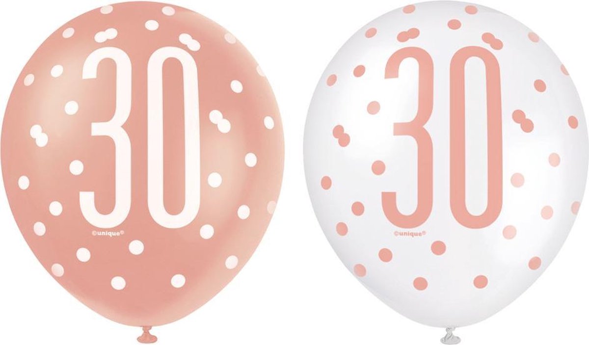 Ballonnen 30 Jaar Rosé Goud Glitz (6st)
