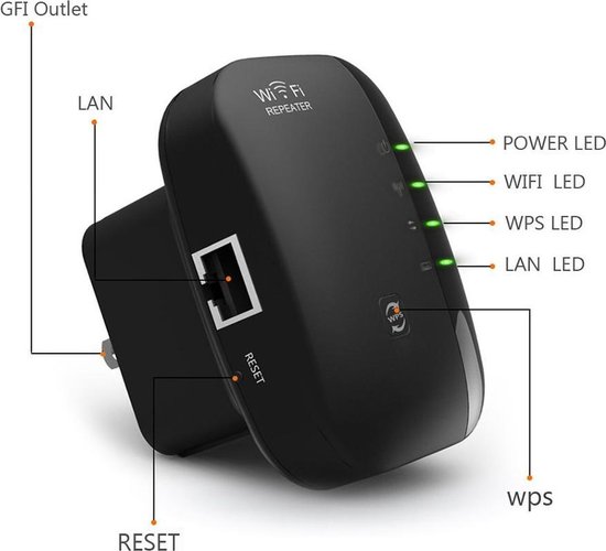 Hechting Uitlijnen mentaal WiFi Versterker stopcontact - Zwart- Wifi Repeater - 300Mbps - Draadloos -  Overal... | bol.com