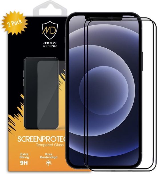 2-Pack iPhone 12 Mini Screenprotectors - MobyDefend gehard glas screensavers - Zwarte randen - Screen Protectors - Glasplaatjes Geschikt Voor: Apple iPhone 12 Mini
