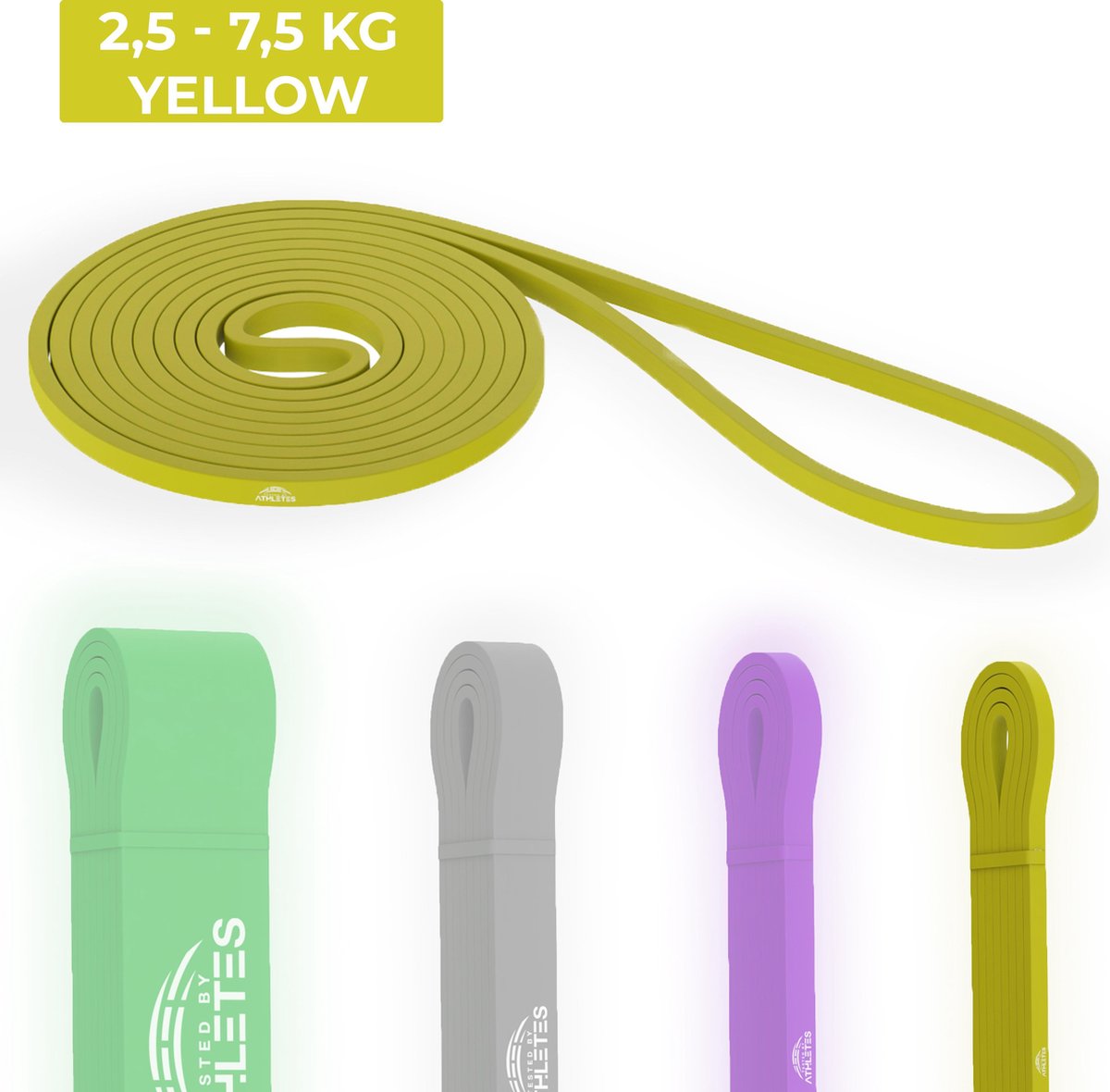 Tested by Athletes - Pull Up Band 2.5 - 7.5 KG Yellow - Powerband - Weerstandsbanden - Fitness Elastiek - Powerlifting Banden - Crossfit