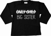 Shirt grote zus-only child big sister-zwart-wit-Maat 74