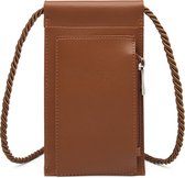 Bagwise® Telefoontasje - Telefoonhoesje met halskoord - Crossbodytasje - Nektasje-Vegan Leer (17x10cm) 02 - Bruin