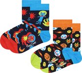 Happy Socks - 2 pack Kids Spacetime Sock - Zwart - Maat 2-3Y