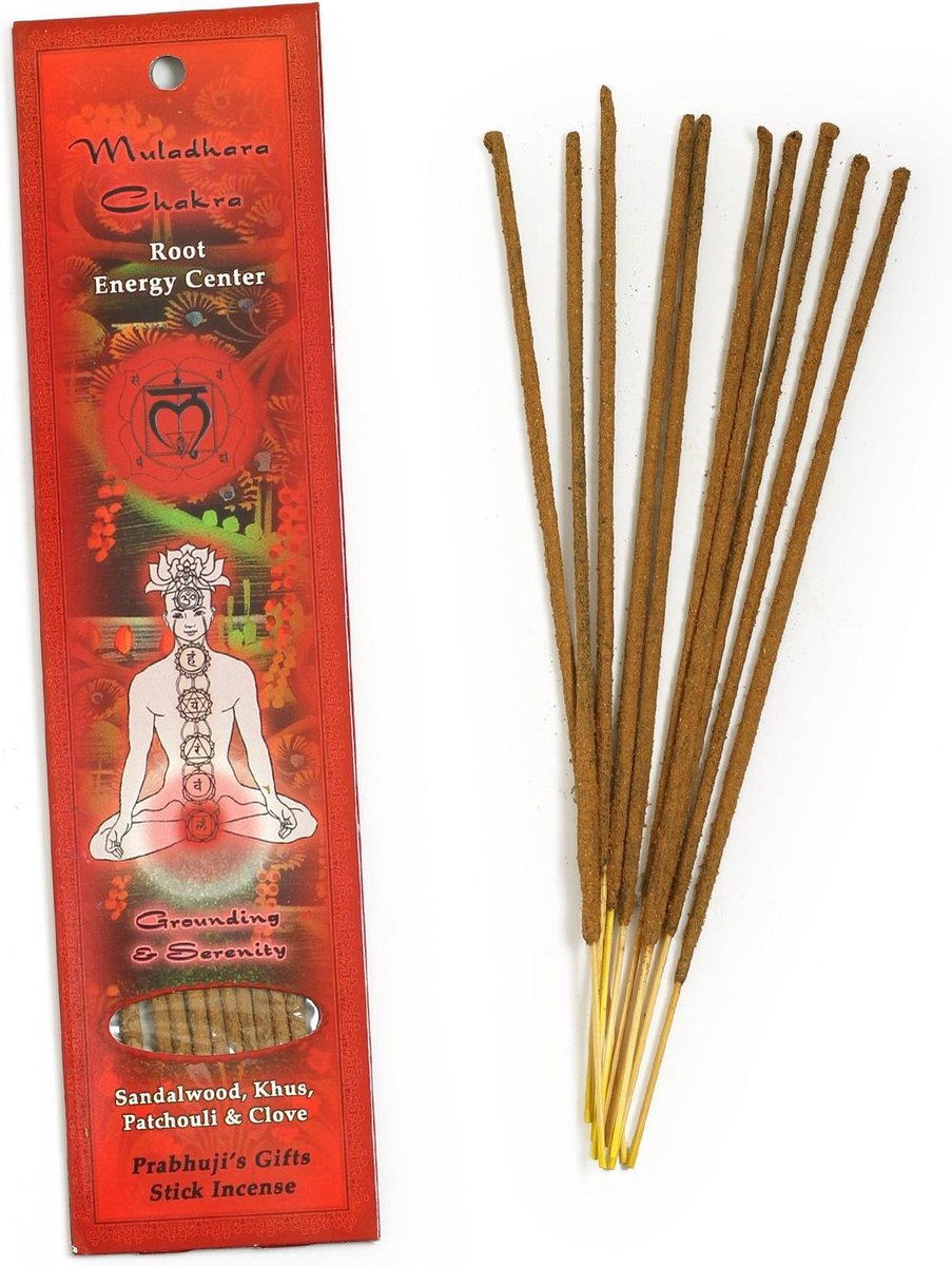 Wierook, handgerold, Prabhuji's Gifts, 'Chakra 1 (rood)', 20 sticks